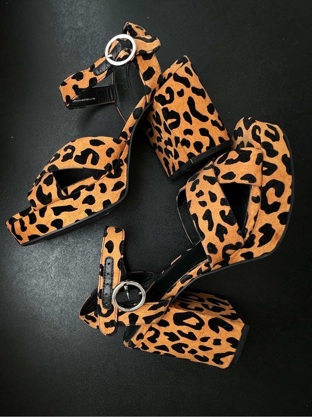 Divided Leopard Print Block Heel Sandals - Orange & Black